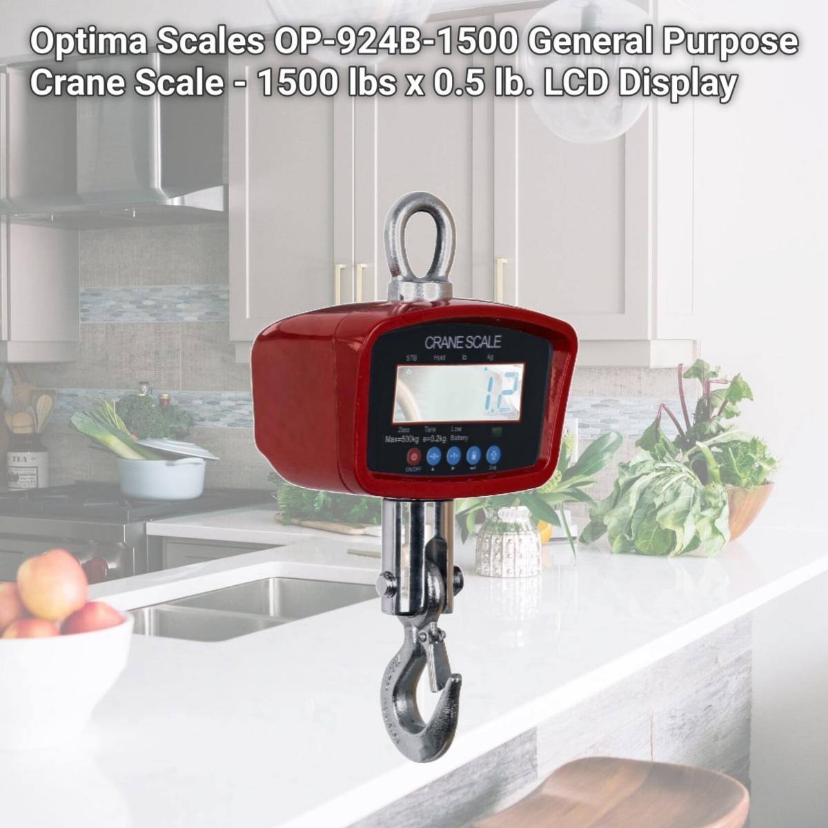Picture of Optima Scales OP-924B-1500 General Purpose Crane Scale - 1500 lbs x 0.5 lb. LCD Display