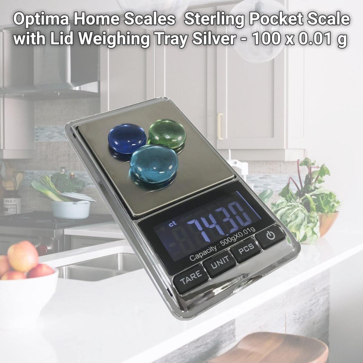 Picture of Optima Home Scales ST-102 Sterling Pocket Scale with Lid Weighing Tray, Silver - 100 x 0.01 g