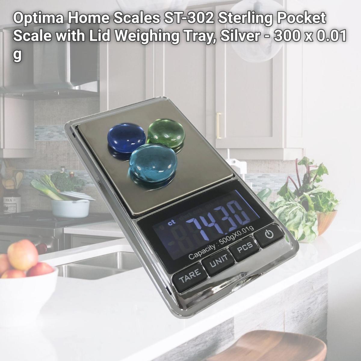 Picture of Optima Home Scales ST-302 Sterling Pocket Scale with Lid Weighing Tray, Silver - 300 x 0.01 g