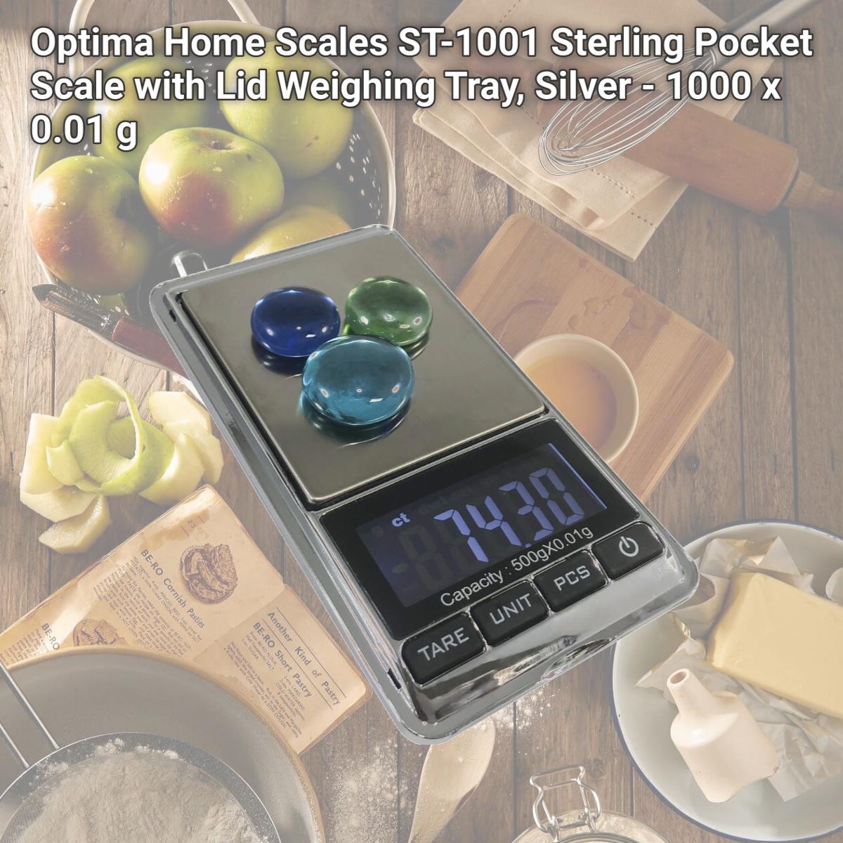 Picture of Optima Home Scales ST-1001 Sterling Pocket Scale with Lid Weighing Tray, Silver - 1000 x 0.01 g