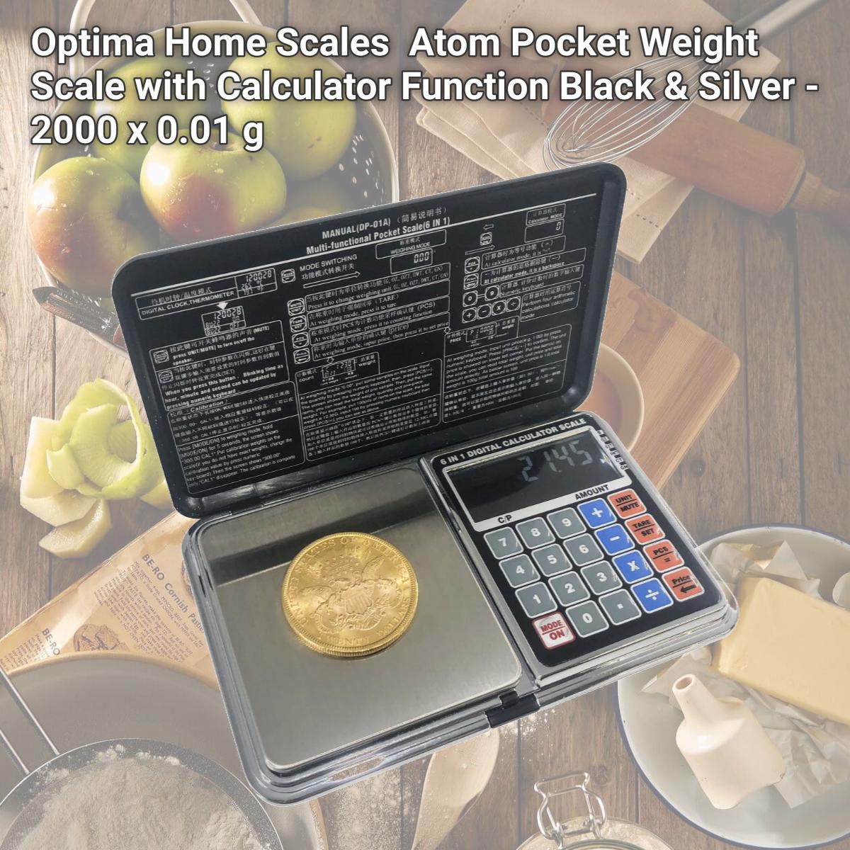 Picture of Optima Home Scales AT-2001 Atom Pocket Weight Scale with Calculator Function, Black & Silver - 2000 x 0.01 g