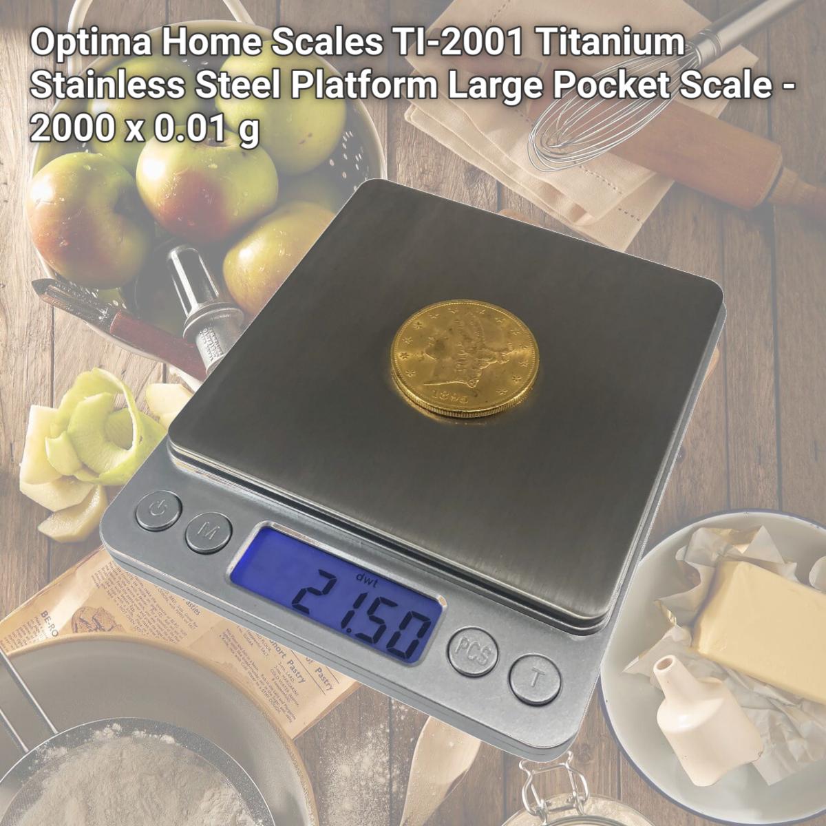 Picture of Optima Home Scales TI-2001 Titanium Stainless Steel Platform Large Pocket Scale - 2000 x 0.01 g
