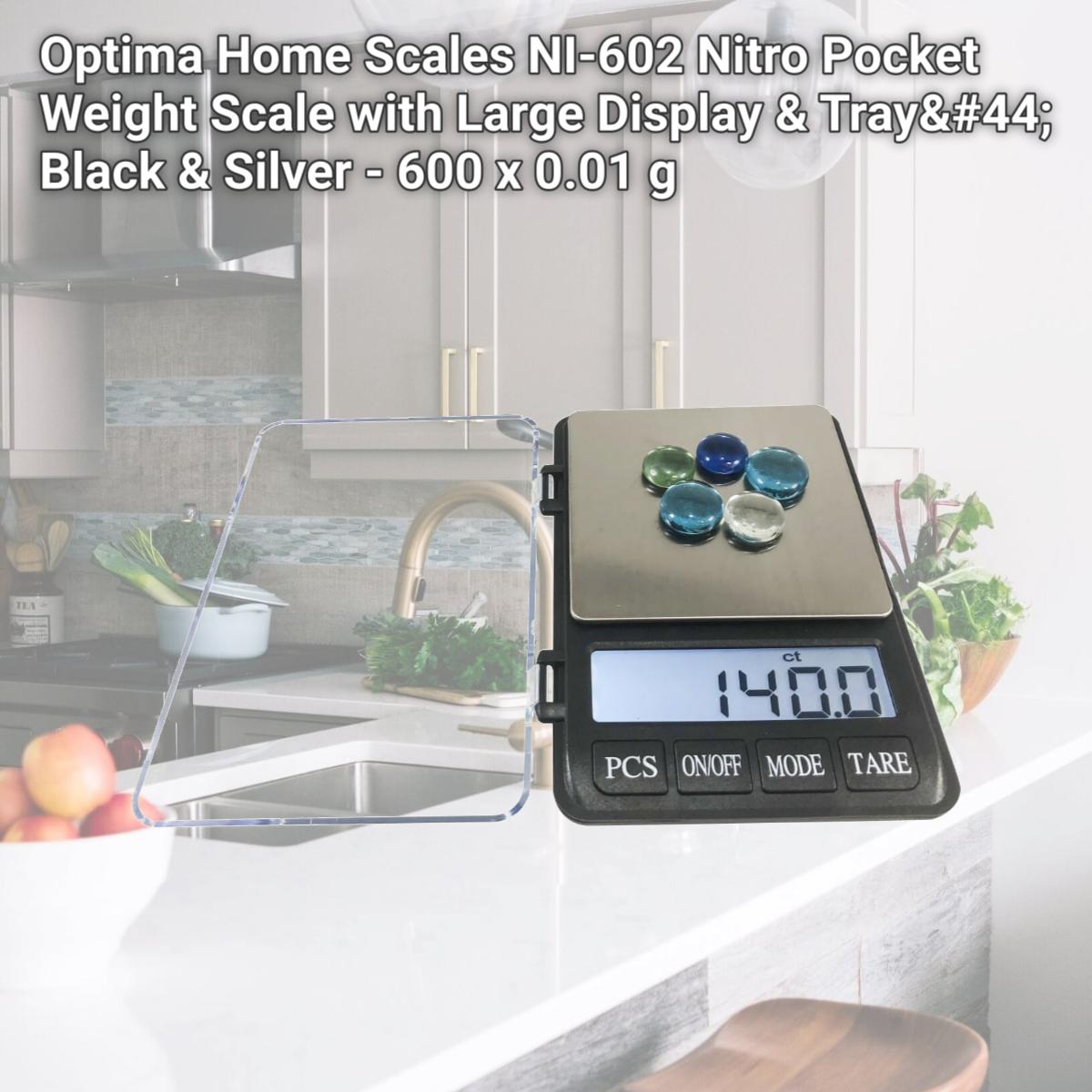 Picture of Optima Home Scales NI-602 Nitro Pocket Weight Scale with Large Display & Tray, Black & Silver - 600 x 0.01 g