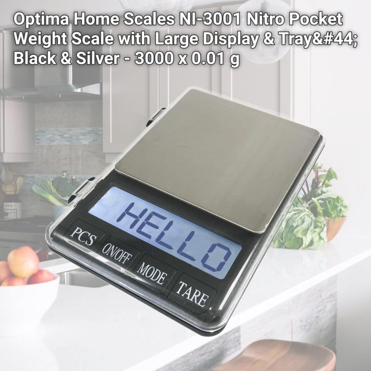 Picture of Optima Home Scales NI-3001 Nitro Pocket Weight Scale with Large Display & Tray, Black & Silver - 3000 x 0.01 g