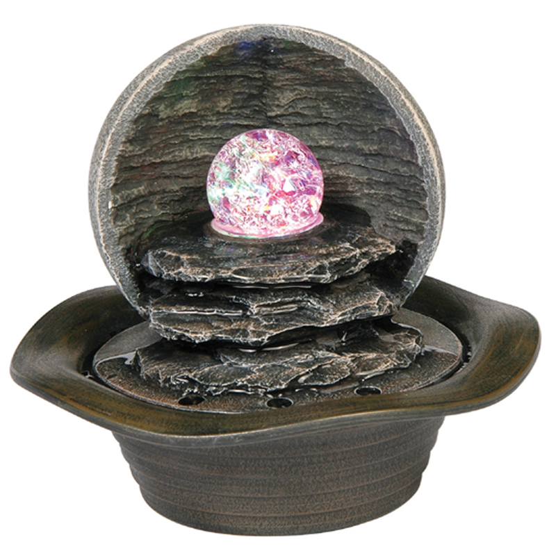 K326 8 In. Table Fountain With Led Light, Multi Grey
