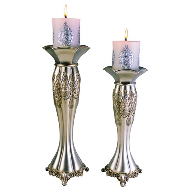 K-4199c 12 - 14 In. Traditional Royal Silver Metalic Candle Holder Set