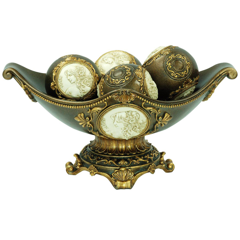 K-4192-b1 8 In. Handcrafted Bronze Decorative Bowl With Decorative Spheres