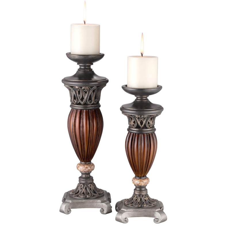K-4190c 16 - 13 In. Roman Bronze Collection- 2 In 1 Candleholder Set