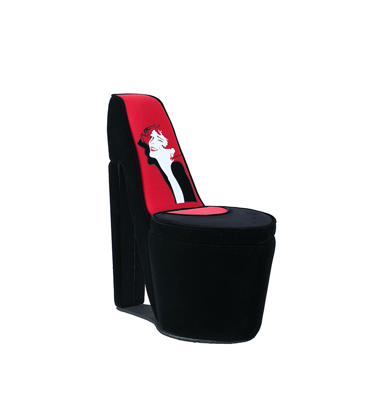 Hb4723 32.86 In. Glamor Girl Black & Red High Heel Storage Chair