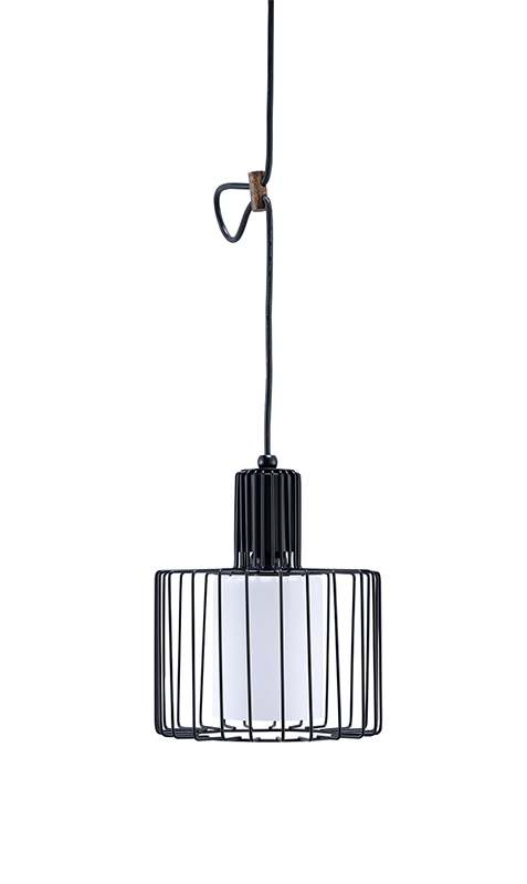 Kt-197 10.25 In. Wire Cage Barnyard Frosted Shade Pendant Ceiling, Black