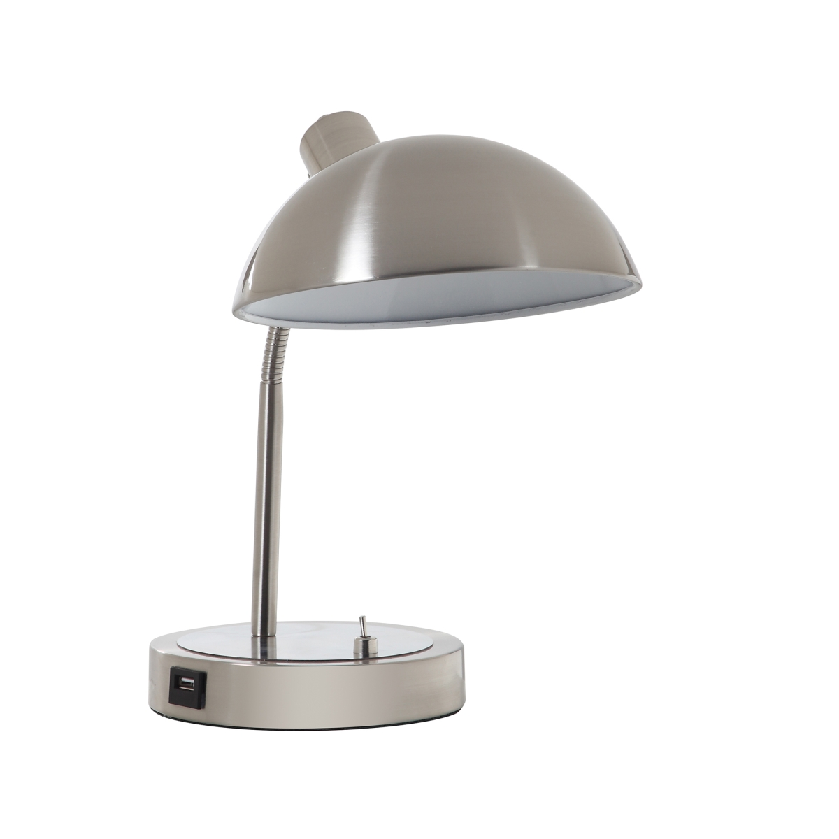 Hbl2128 13.75 In. Leone Flexible Neck Silver Metal Student Task Desk Lamp With Usb Port