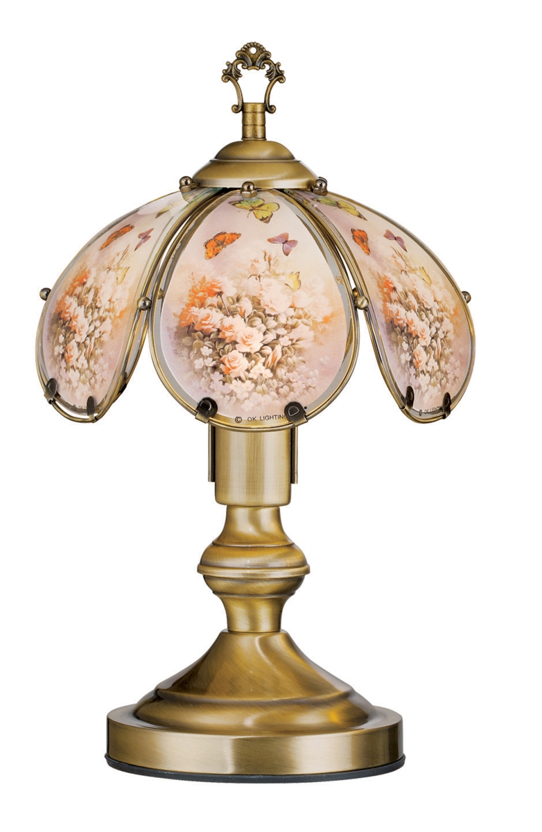 K338 14.25 In. Summer Blossom Touch-on Lamp, Antique Brass