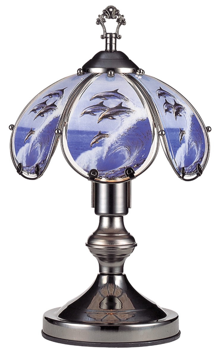 K342 14.25 In. Insync Jumping Dolphin Touch-on Lamp, Black & Chrome
