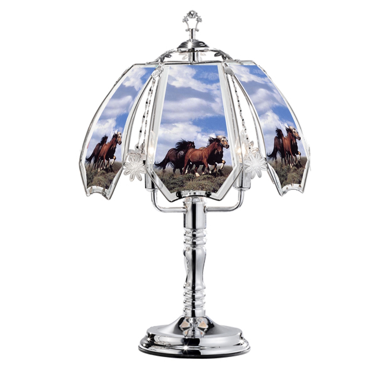 K344 23.5 In. Running Horses Touch-on Lamp, Silver