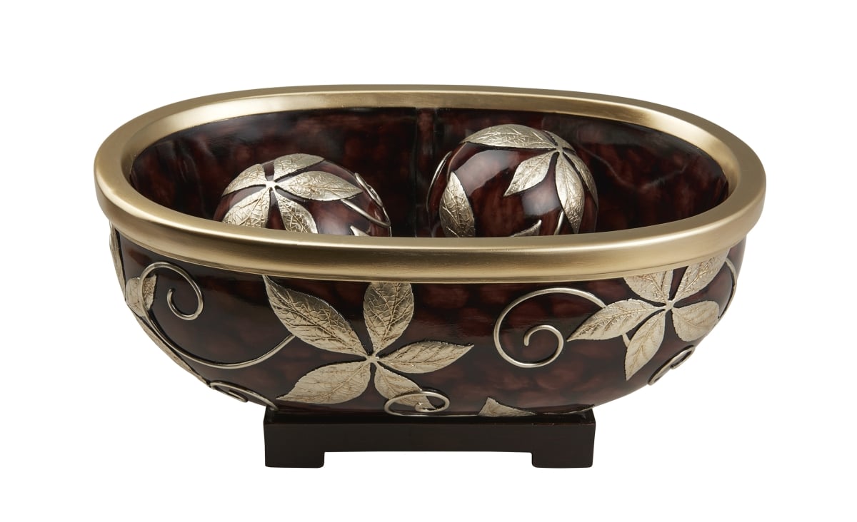 Ore-4299b 8.25 In. Folius Floral Foliage Decorative Bowl With Spheres
