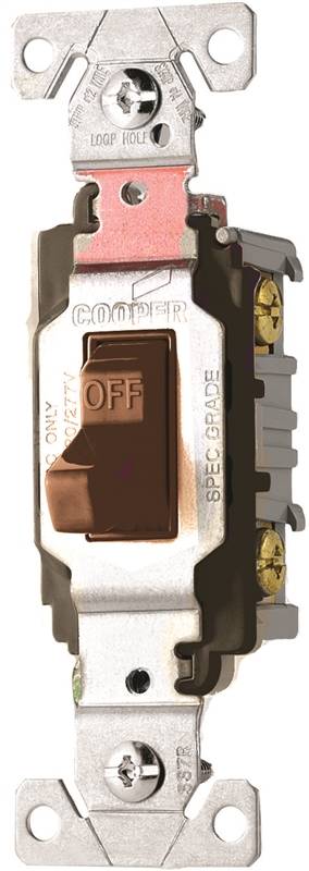 Cooper Wiring 0995316 Arrow Hart Eagle Cs Toggle Switch, 0.43 Vac, 20 A, 1 P, Brown