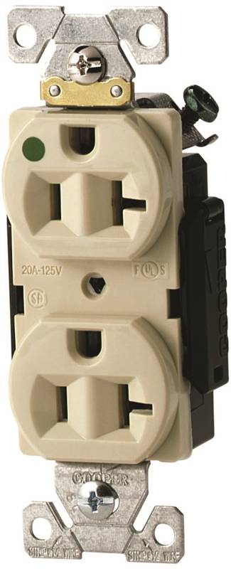 Cooper Wiring 0678896 Arrow Hart Ah8300v Straight Blade Duplex Receptacle, 125 V, 20 A, 2 Pole, 3 Wire, Ivory