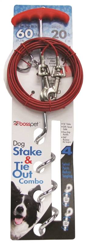 1867803 Spiral Tie-out & Stake Combo, Large, 20 Ft.