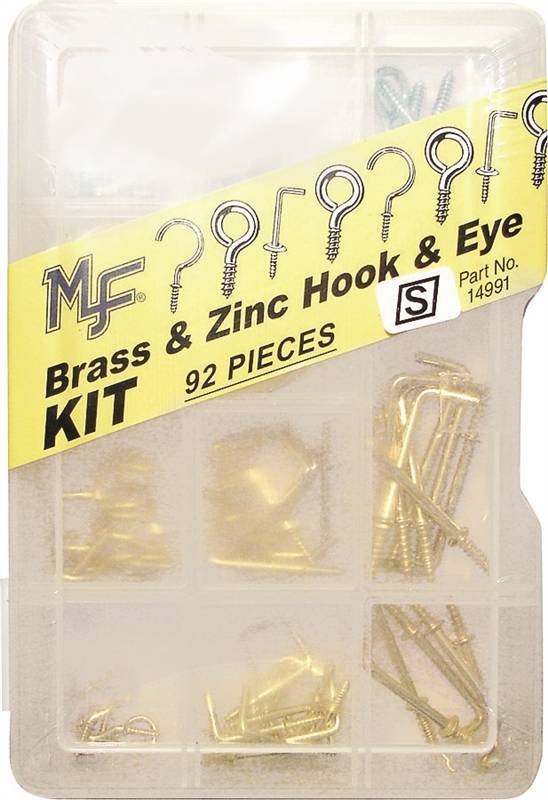 Midwest Fastener 4112991 Assorted Hook & Eye Kit - Brass & Zinc - 92 Piece
