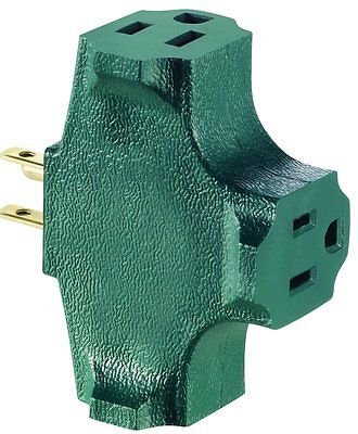 4307278 15a 125v Green Triple Grounding Cube Adapter, Pack Of 3
