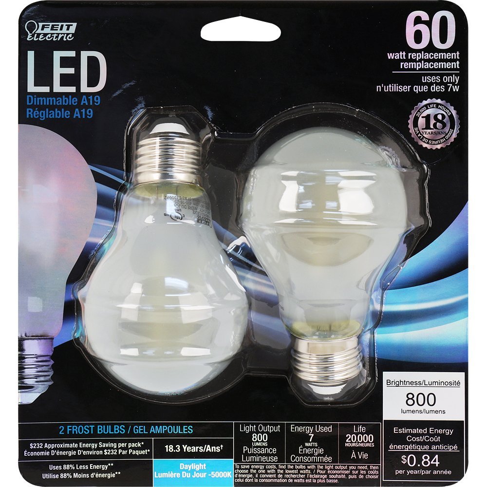 7184757 7 Watts Equivalent Frost A19 Daylight Dimmable Led Light Bulb, 5000k