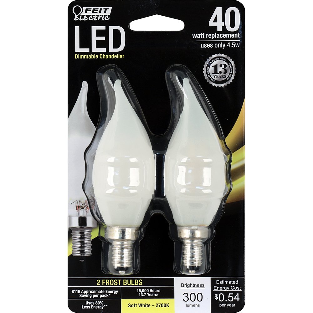 7610470 4.5 Watt Equivalent Frost Dimmable Chandelier Flame Tip Candelabra Base Led Light Bulb
