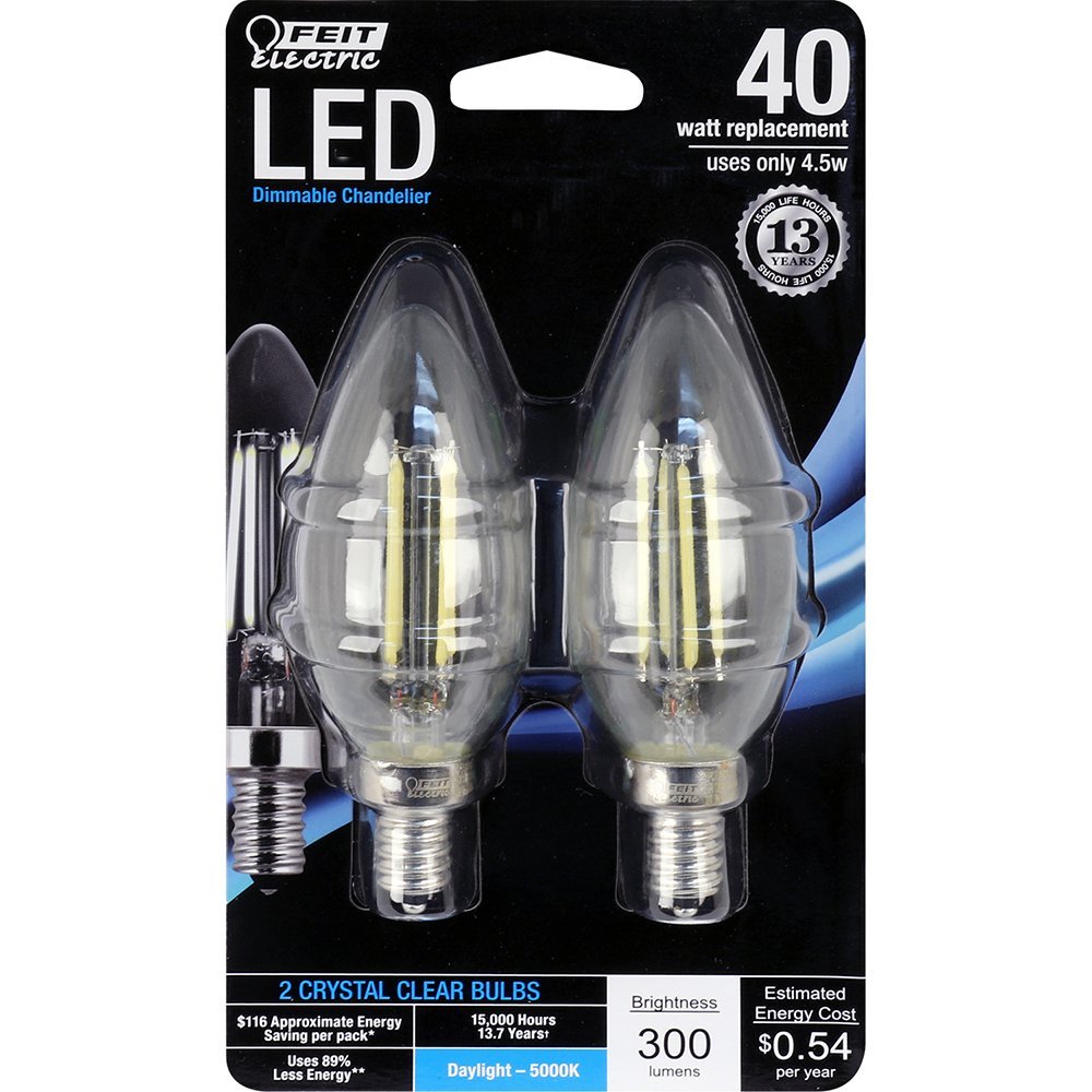 7610504 4.5 Watt Equivalent Clear Daylight Dimmable Chandelier Blunt Tip Candelabra Base Led Light Bulb