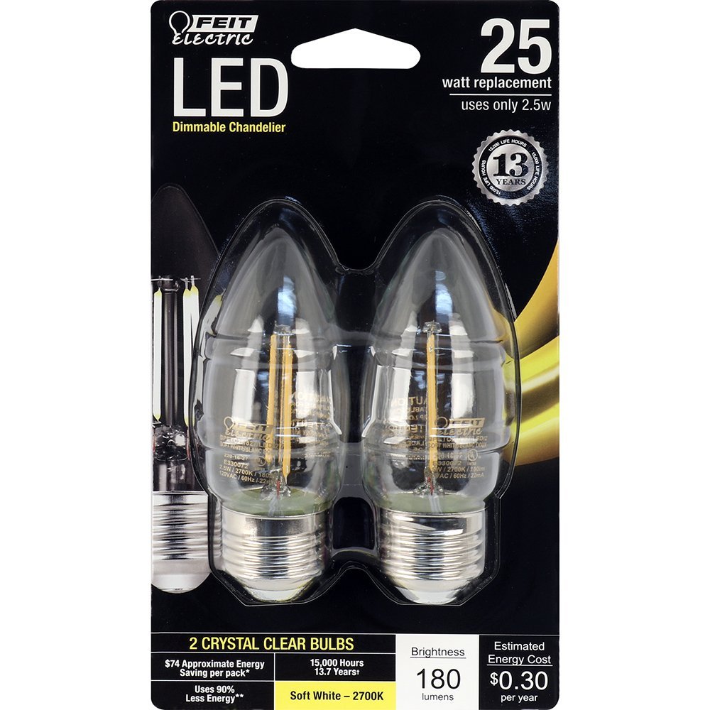 7184781 3 Watt Equivalent Clear Dimmable Chandelier Blunt Tip Medium Base Led Light Bulb