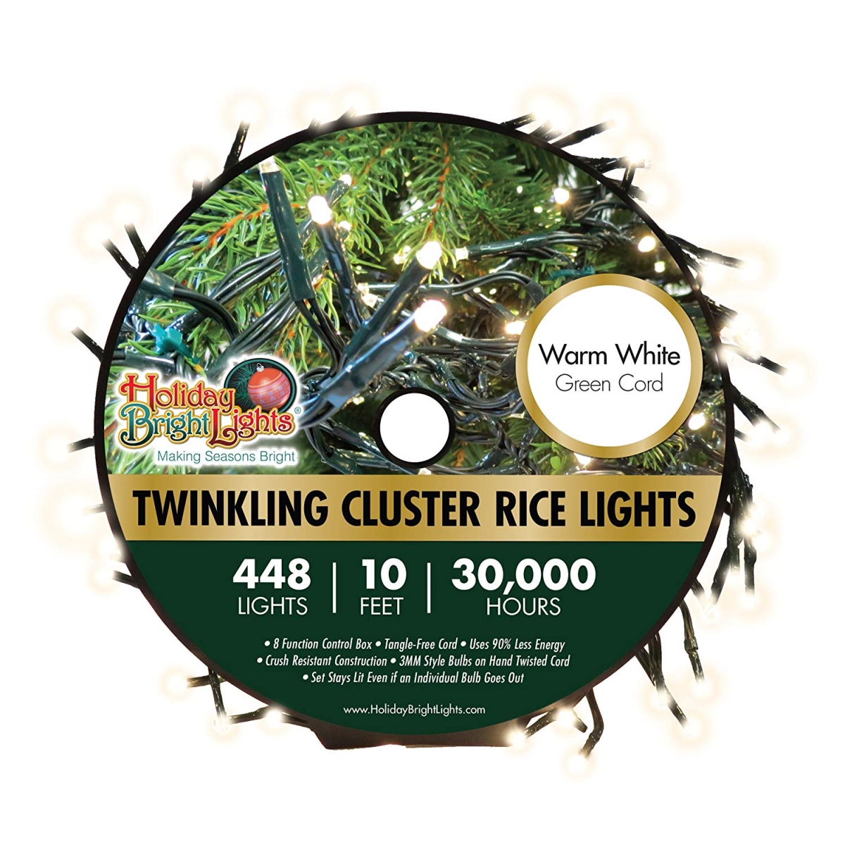 Nu Tsai Capital Dba 7712375 10 Ft. Cluster Rice Christmas Light Reel - Warm White, 448 Lights