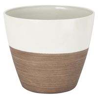 Landscapers Select 9292509 8 In. Round Resin Planter, Ivory & Wood