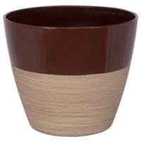 Landscapers Select 9308388 8 In. Round Resin Planter, Red & Wood
