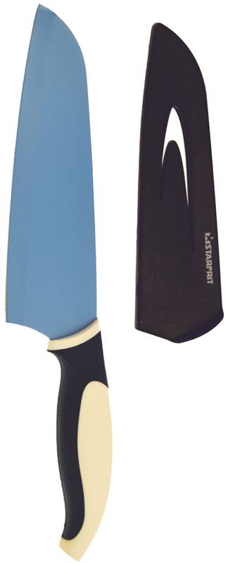 Atlantic Promotions 3754827 7 In. Santoku Knife With Sheath, Blue & White Soft Grip