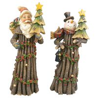4335386 Asstored Lk Wood Santa & Snowman Figurine - 2 Piece
