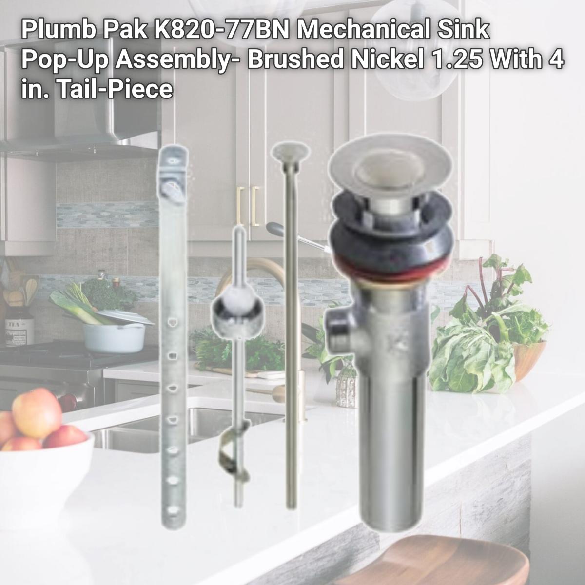 Picture of Plumb Pak K820-77BN Mechanical Sink Pop-Up Assembly- Brushed Nickel 1.25 With 4 in. Tail-Piece