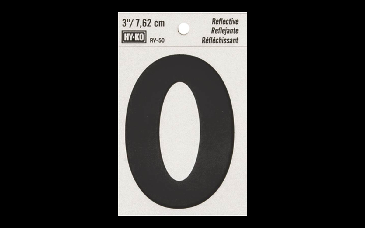 Hy-ko Products 200782 3 In. Bend & Peel Silver Reflective Vinyl House Number 0, Black