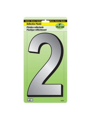 Hy-ko Products 234179 6 In. Plastic Reflective House Number 2