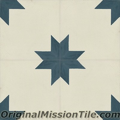 F882168b-04 Estrella Mexico Ii 04 Cement Tiles, Navy & White - Box Of 12