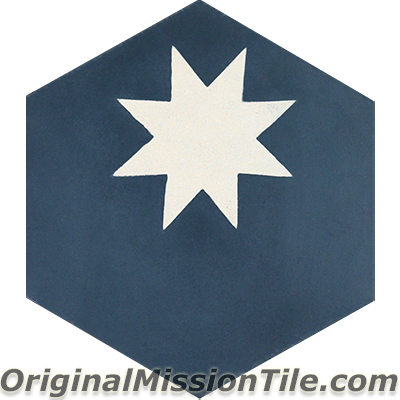H88233-01-m Medium Hexagonal Star 01 Cement Tiles, Navy & White - Box Of 12