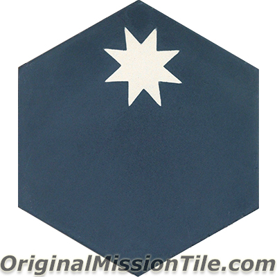 H88233-01-s Small Hexagonal Star 01 Cement Tiles, Navy & White - Box Of 12