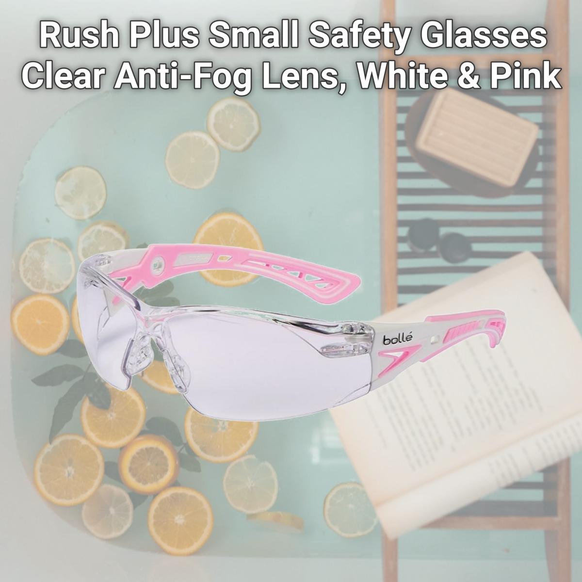 Picture of Bolle Safety 286-40254 Rush Plus Small Safety Glasses Clear Anti-Fog Lens, White & Pink
