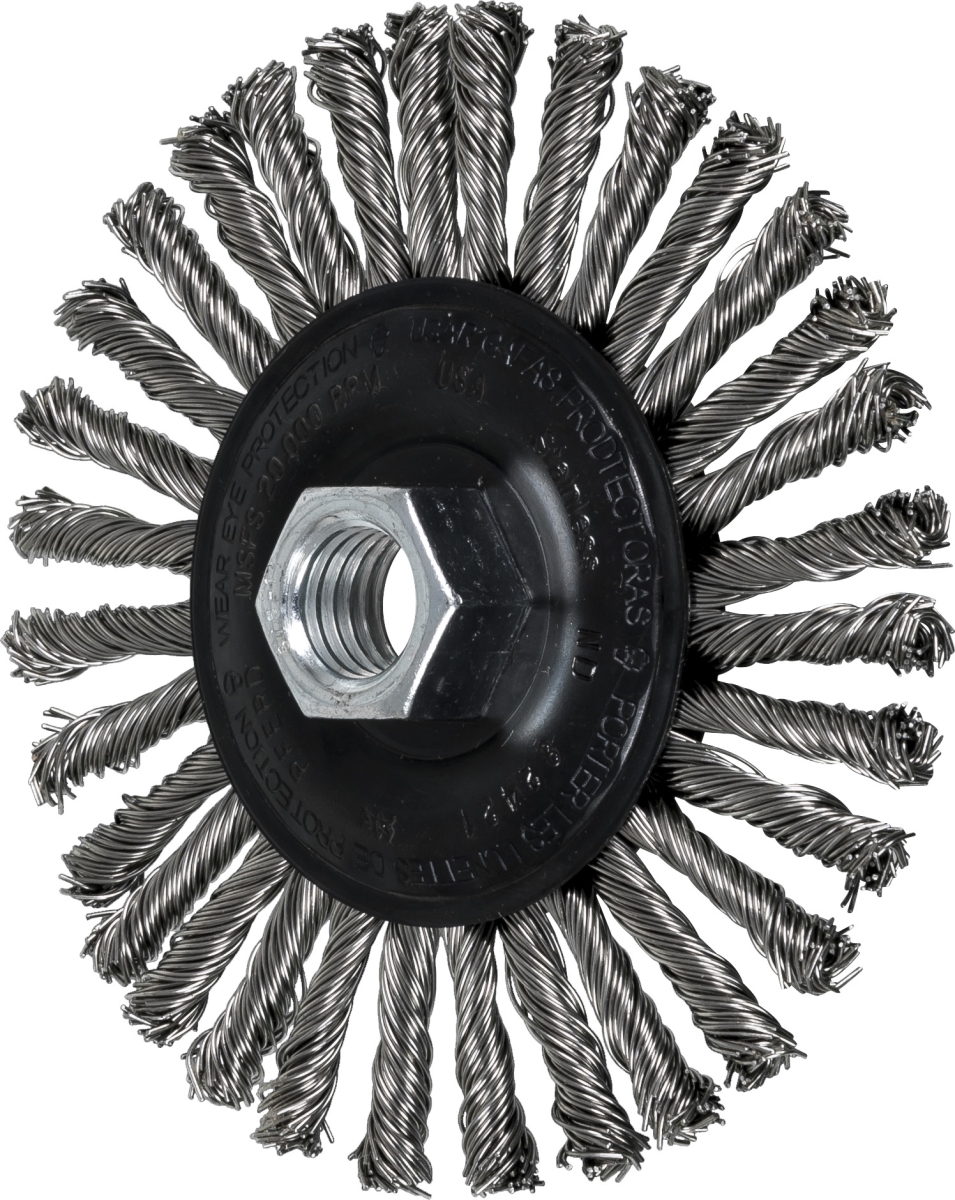 419-82421 4.5 In. Knot Wheel Brushes - Stringer Bead Twist 0.020 In. Stainless Steel Wire 0.63 In. -11 Thread