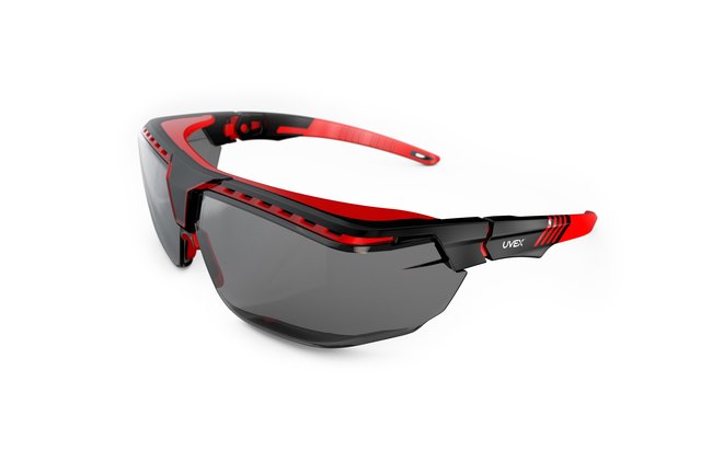 763-s3852 Uvex Avatar Otg Safety Glasses, Black & Red - Gray Lens Tint