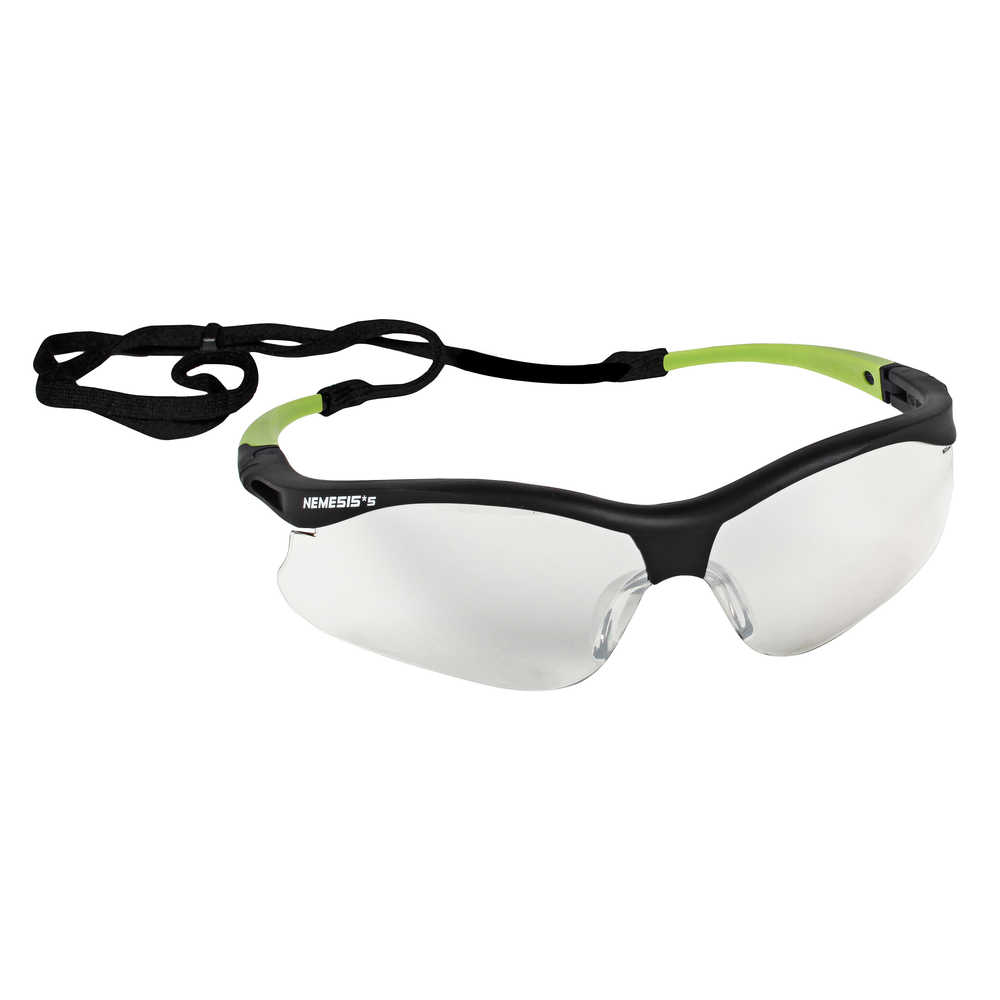 Jackson Safety V30 Nemesis Small Safety Glass With Clear Lens, Black & Green Frame
