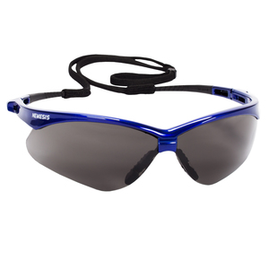 412-47387 Nemesis Safety Glasses With Ati-fog Lens & Metallic Blue Frame - Smoke