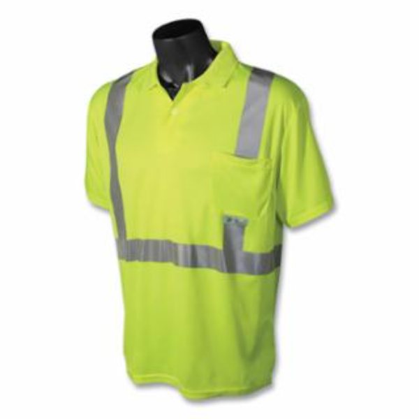 292-ST12-2PGS-XL Wicking Polyester Mesh ST12 Class 2 Hi-Visibility Safety Short Sleeve Polo, Green & Silver Reflective Tape - Extra Large