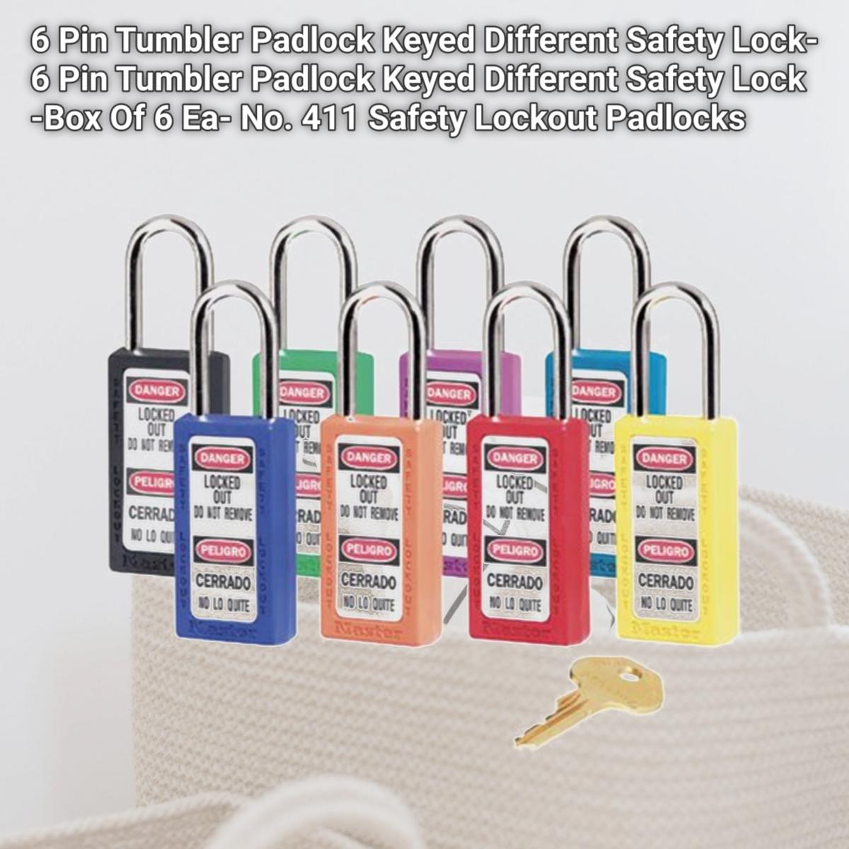 Picture of Master Lock 470-411RED 6 Pin Tumbler Padlock Keyed Different Safety Lock- 6 Pin Tumbler Padlock Keyed Different Safety Lock -Box Of 6 Ea- No. 411 Safety Lockout Padlocks