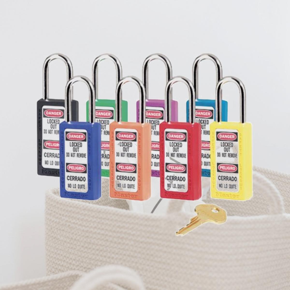 Picture of Master Lock 470-411RED 6 Pin Tumbler Padlock Keyed Different Safety Lock- 6 Pin Tumbler Padlock Keyed Different Safety Lock -Box Of 6 Ea- No. 411 Safety Lockout Padlocks