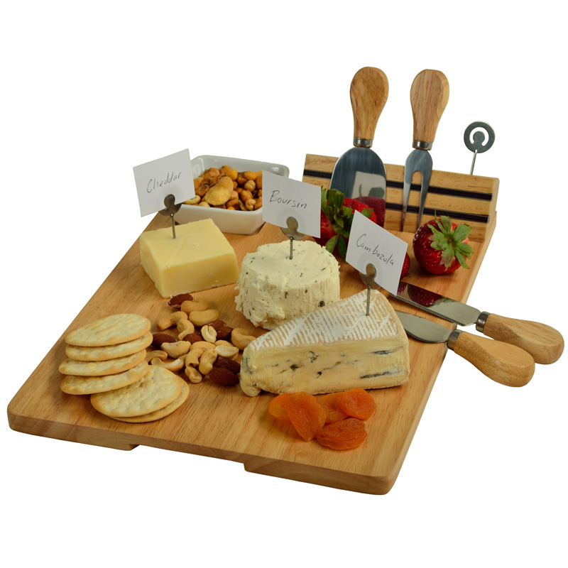 Cb60 Windsor Hardwood Cheese Board With 4 Tools, Ceramic Bowl & Cheese Markers - Hard Wood