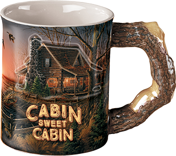66699 Brown & Blue Sculpted Mug, Cabin Sweet Cabin
