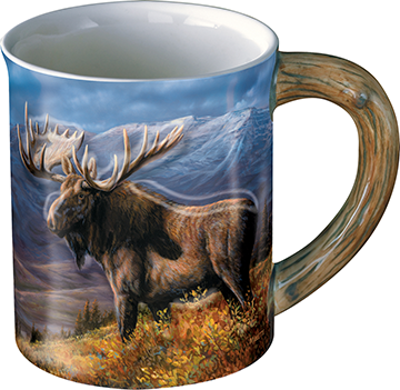 66698 Brown & White Sculpted Mug, Moose